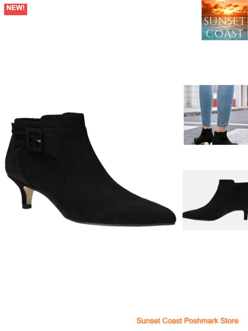 Faux Suede Pointed Toe Ankle Boots Kitten Heel Side Zip Dress Booties